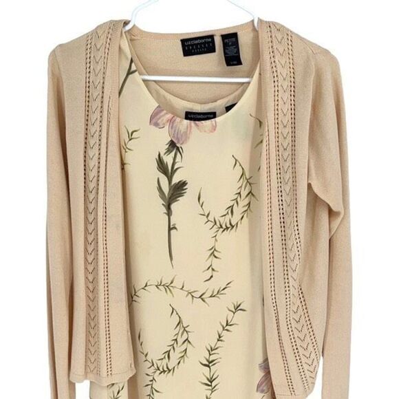 Liz Claiborne Petite 2pc Dress Set Floral‎ Light Yellow Size 6P - Picture 2 of 9